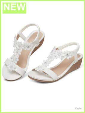 SHIBEVER Dressy Wedge Sandals Comfortable Low Heel Wedding Shoes